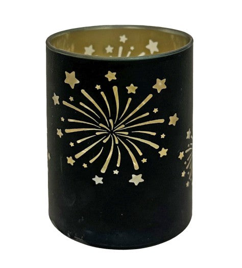 LED Windlicht aus Glas mit Feuerwerk Motiv mit 10 LED