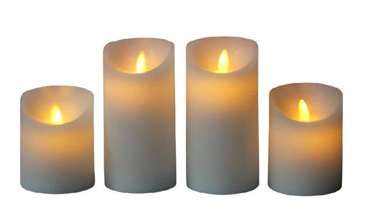 Set di 4 candele di cera a LED con fiamma bianca rustica in movimento
 P:7 cm / 2x A:10 cm + 2x A:15 cm