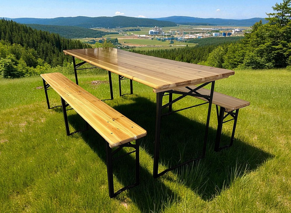 Festbank Garnitur klappbar Holz 1 Tisch: 220x70cm 2 Bänke: 220x25cm