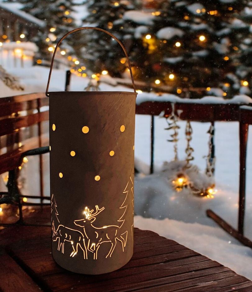 Laterne aus Metall 
mit Rostfinish H36cm