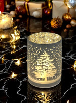 LED Windlicht Glas Silber mit 10LED Micro Light Design Tannenbaum