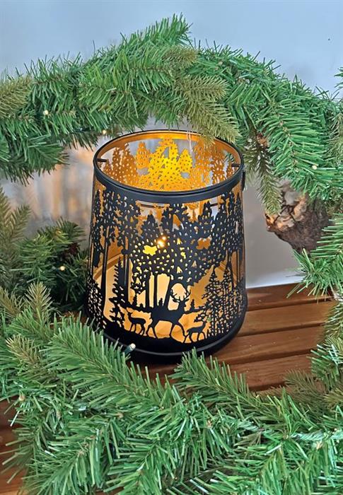 Laterne Forest mit Henkel aus Metall schwarz gold D20cm x H23cm