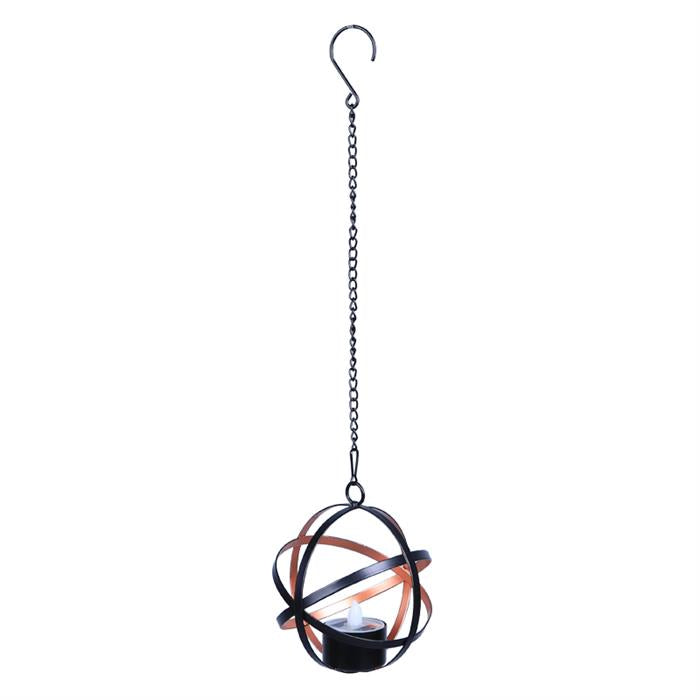 LED Solar Hängeleuchte in Schwarz mit Teelicht Metall D10cm Total Länge 39cm