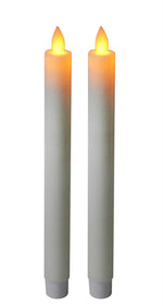LED Stabkerze weiss aus Wachs 2er Set, D:2cm - H:24cm mit beweglicher Flamme