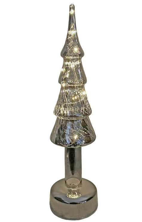 LED Glas Baum stehend und rotierend in Smoke Grey, transparent mit 15 LED