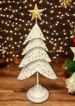 Deko Weihnachtsbaum aus Metall altweiss gold H58.5cm