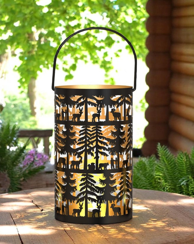 Windlicht Forest mit Henkel aus Metall Schwarz gold