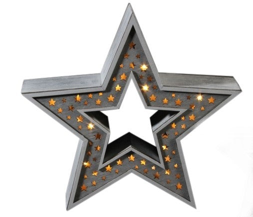 LED Holz Stern mit Stern Design 36 LED, D:47cm 
Farbe: Grau/Weiss Washed