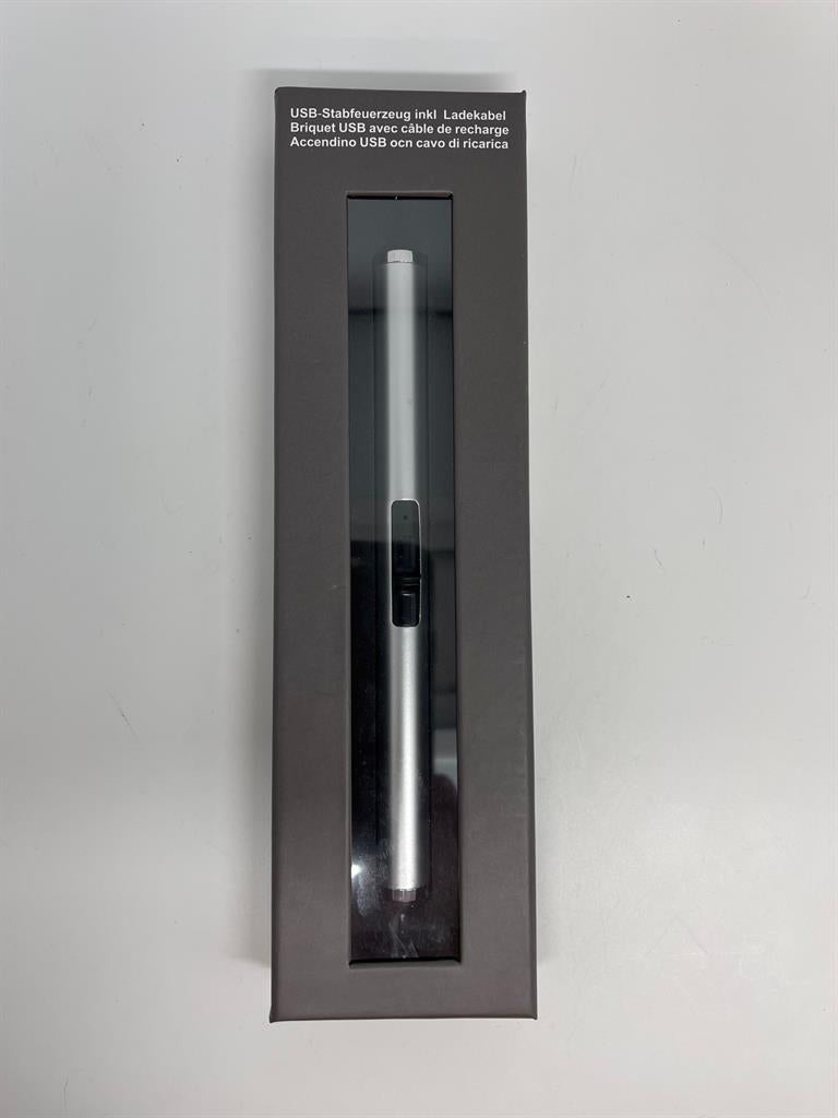 Lichtbogen USB-Stabfeuerzeug rund Farbe: Silber in Geschenkbox
