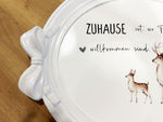Tablett aus Holz (Pappel) mit Spruch Zuhause ist da, wo Freunde willkommen sind