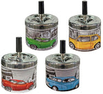 Schleuder-Aschenbecher rund D:9 H:12cm mit Design Retro Car Metall verchromt