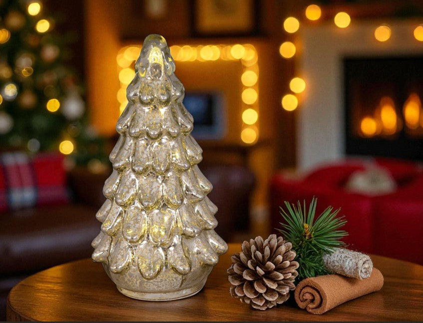 LED Tannenbaum Silber aus Glas - 15 LED H: 26cm D: 13.5cm