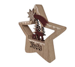 Deko Aufsteller Stern mit Rentier und Wald aus Holz