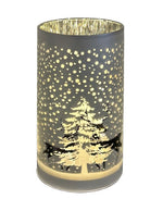 LED Windlicht Glas Silber mit 15LED Micro Light Design Tannenbaum