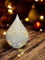 LED Glas Deko Wassertropfen silber mit 10 LED Schneeflocken Motive