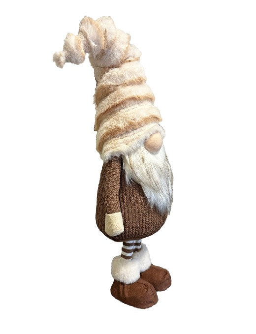 Deko Wichtel stehend braun weiss mit flauschiger Mütze braun weiss