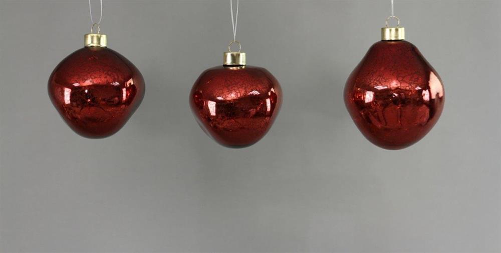 Weihnachtskugel Glas organic 3er Set dunkel rot mercury D8-9cm