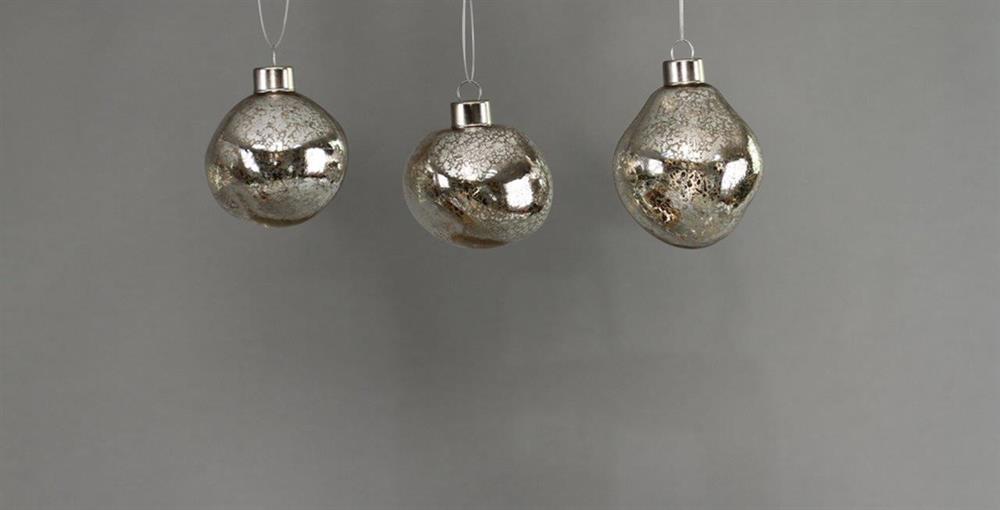 Weihnachtskugel Glas organic 6er Set silber mercury D6-7cm