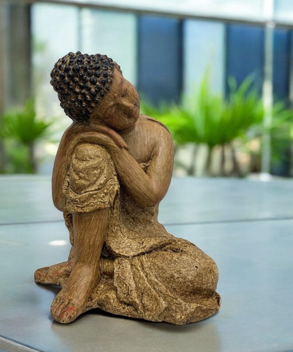Deko Figur Buddha sitzend braun gewischt