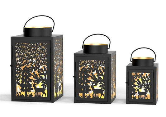 Laterne Forest aus Metall eckig schwarz gold