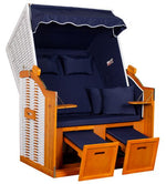 Strandkorb "Ostsee" Uni-Blau Massivholzgestell / wetterfestes Kunstrattan (weiss)