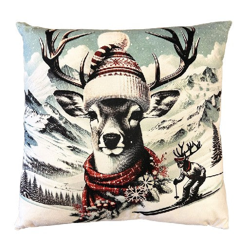 Kissen Hirschkopf XMAS Winter Digitaldruck einseitig mit Reisverschluss