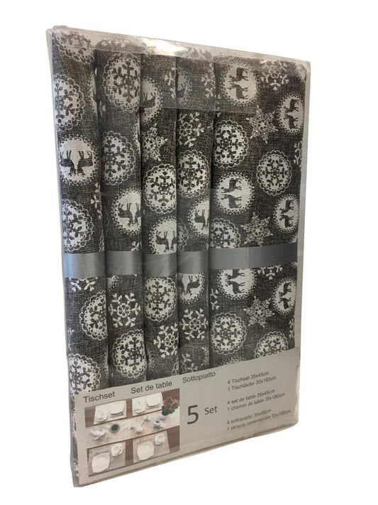 Tischset 5-teilig - 4 Tischsets plus 1 Tischläufer - grau