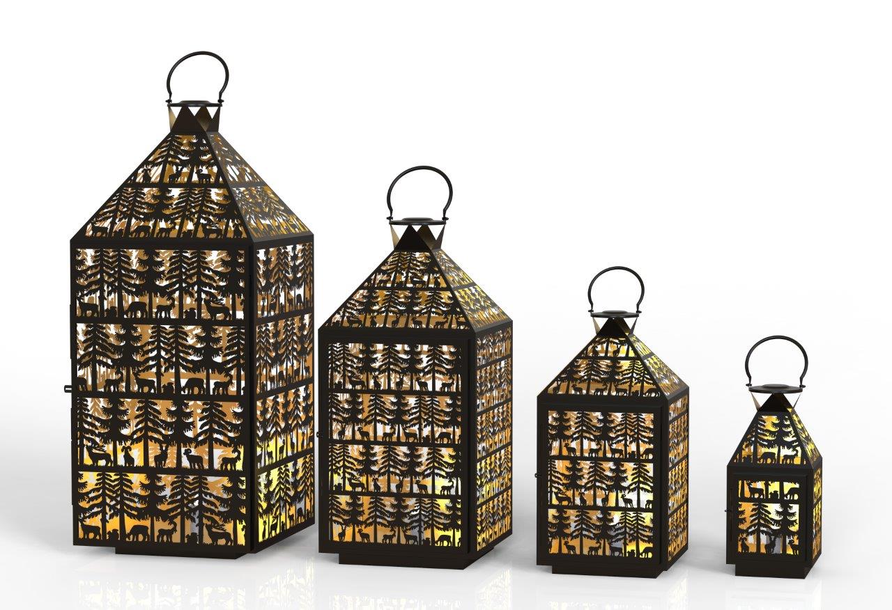 Laterne Forest 4er Set aus Metall Schwarz gold