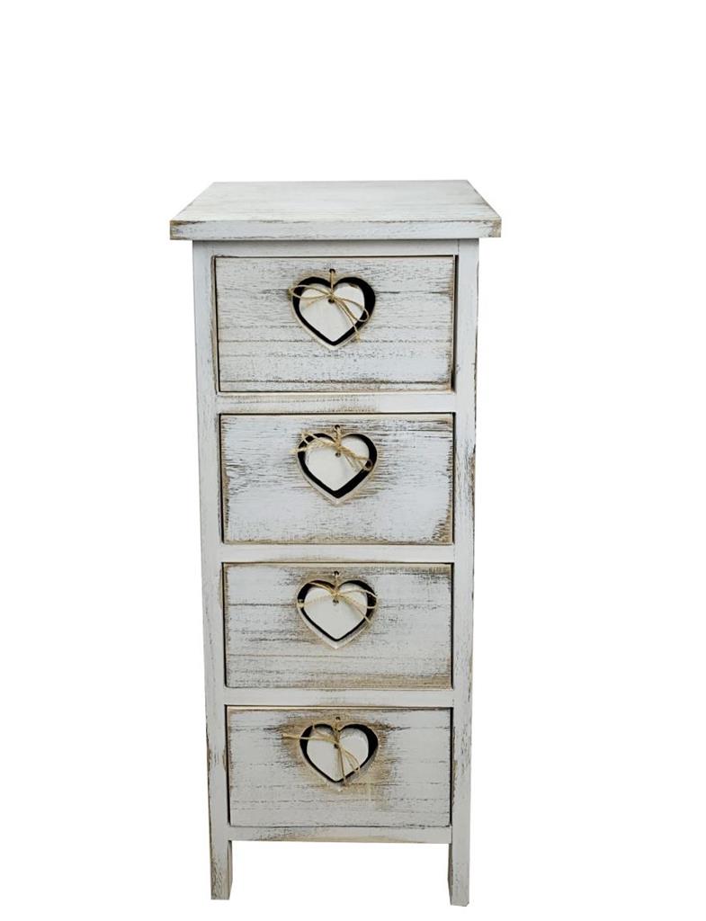 Kommode aus Holz "Herz" mit 4 Schubladen Grösse: 25x25x63cm shabby chic
