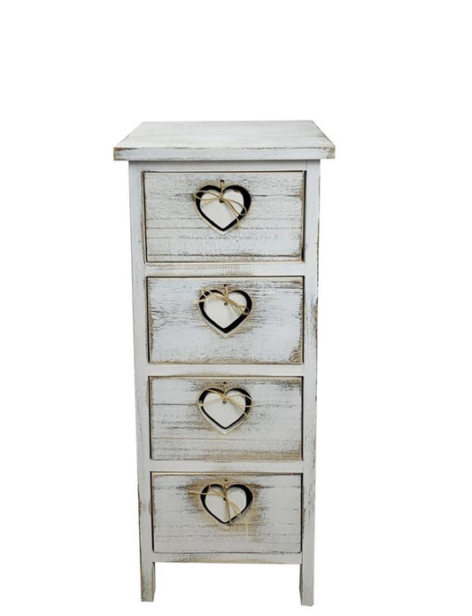 Kommode aus Holz "Herz" mit 4 Schubladen Grösse: 25x25x63cm shabby chic
