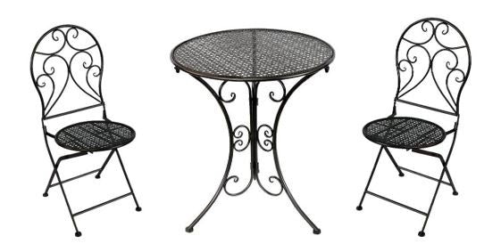 Bistro Set aus Metall Gartentisch und 2 Stühle Farbe: Anthrazit