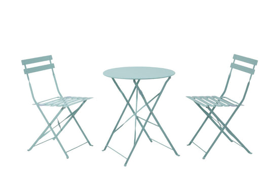 Bistro Set aus Metall Gartentisch und 2 Stühle Farbe: grün matt