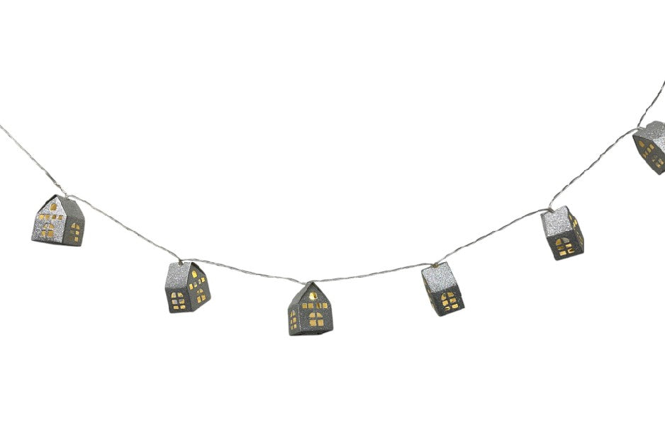 LED Lichterkette Häuschen silber Glitter mit 10LED Länge 135cm warm weisses Licht