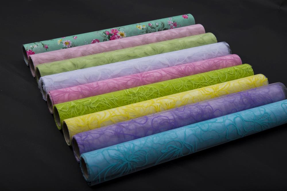 Dekostoff "Organza" gerollt 
und geschnitten grün 
Blumendruck 
36cm x 300cm