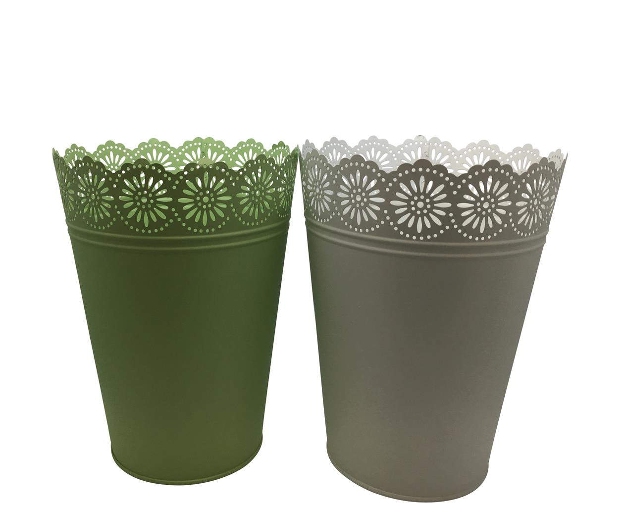 Übertopf aus Metall 2sort 17x11.5x22.5cm Farben Pastell weiss und grün