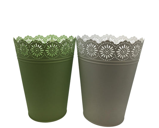 Übertopf aus Metall 2sort 17x11.5x22.5cm Farben Pastell weiss und grün