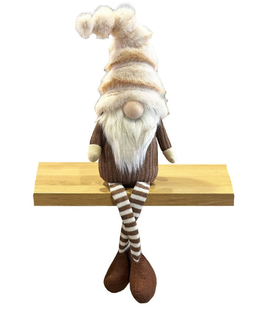 Deko Wichtel Kantenhocker braun weiss mit flauschiger Mütze braun weiss