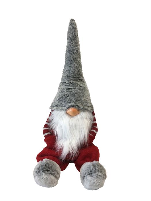 Gnome décoratif père noël assis,
 Couleur: rouge/gris,
 L:18 cm l:22 cm H:60 cm