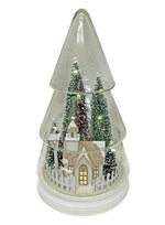 LED Glas Haube mit Tannenbaum und Häuschen mit 25LED Grösse D19cm H32cm