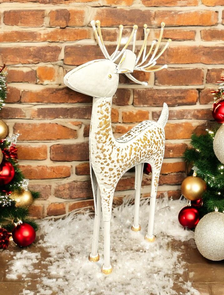 Deko Hirsch aus Metall weiss gold H73cm