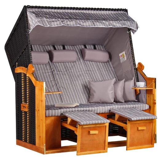 Strandkorb "Ostsee" XXL gestreift royal grau