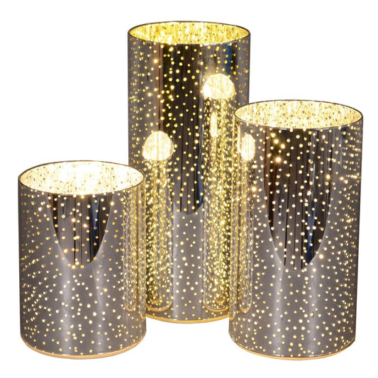 LED Windlicht 3er Set Glas Silber D10cm