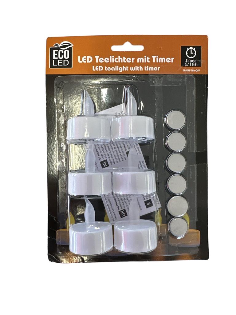 LED Teelicht weiss - 6er Blister
mit 6 Batterien (Knopfzellen)
CR 2032