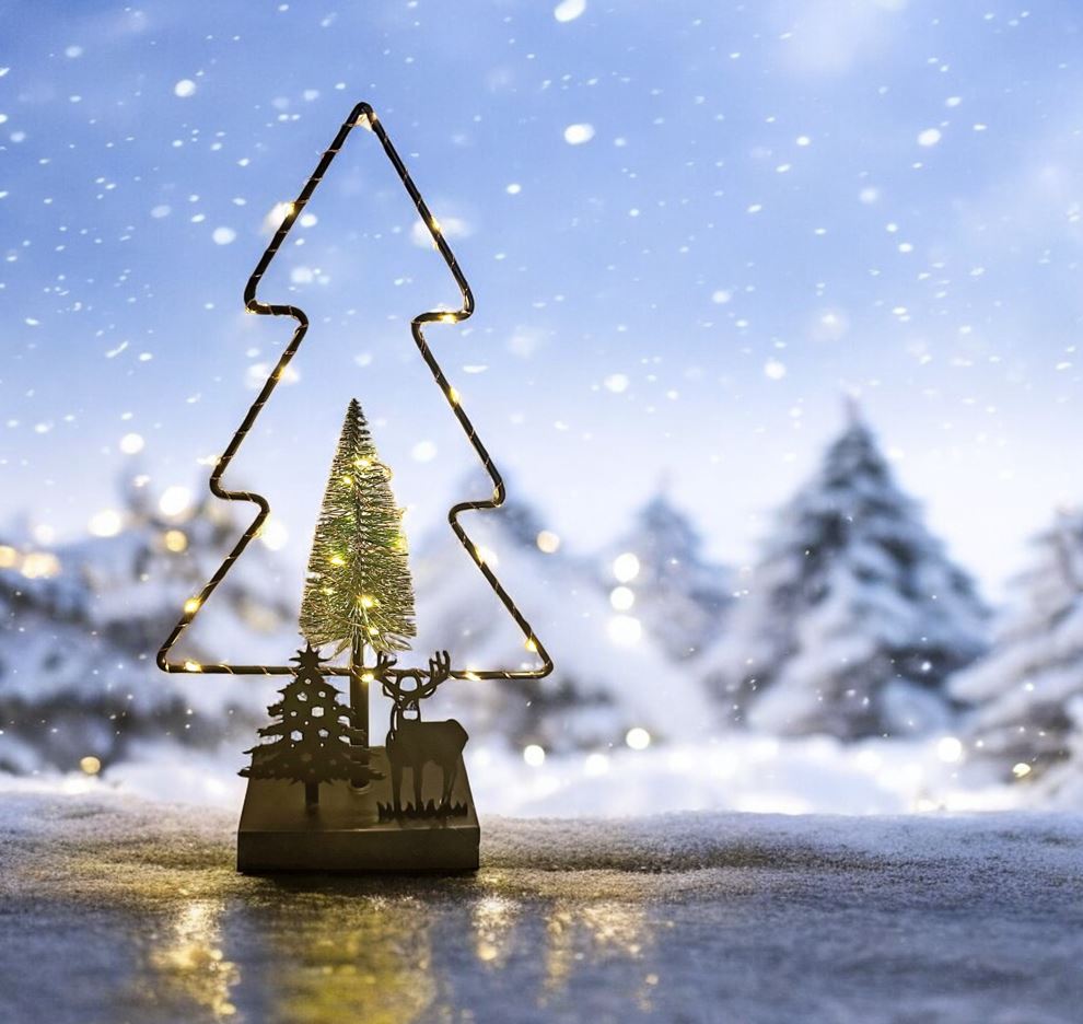 LED Deko Baum 26LEDs mit Hirsch und Baum aus Metall H35cm