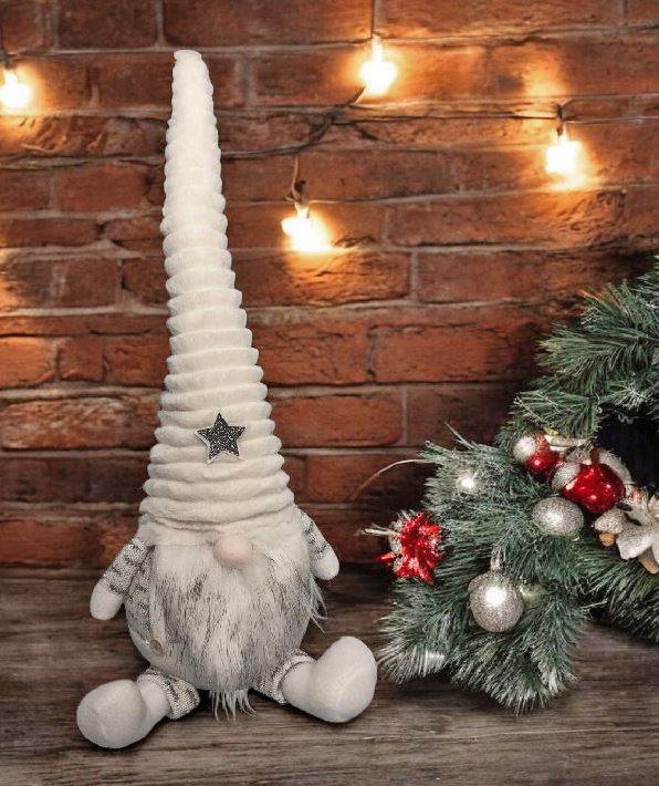 Deko Wichtel Santa sitzend L:16cm B:21cm H:63cm Farbe: Weiss