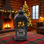 Laterne aus Metall schwarz mit Hirsch Design 14 x 14 x 35cm