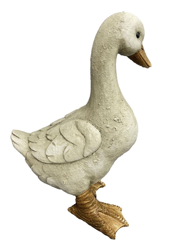 Ente stehend aus Polyresin  
Farbe: Weiss 
14x20x30cm