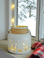 Windlicht aus Glas mit Kordel - Weiss/Gold H: 12cm D: 12cm