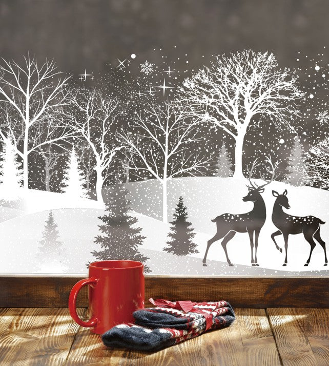 Deko Fensterfolie selbstklebend Winterlandschaft Breite 52cm Höhe 21cm