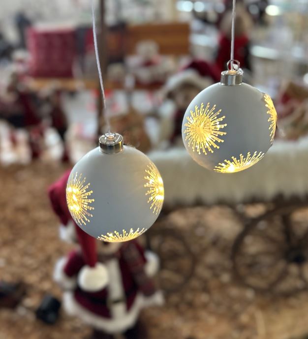 LED Glas Kugel silber mit Sternen mit 10 LED D12cm